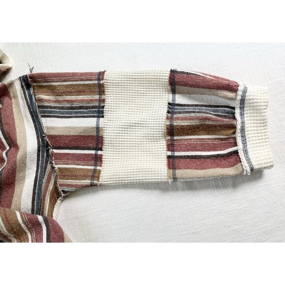 POL Mens Sz M Oversized Henley Tan waffle Knit Mixed Striped Fabric‎ (flaw) - Picture 5 of 11